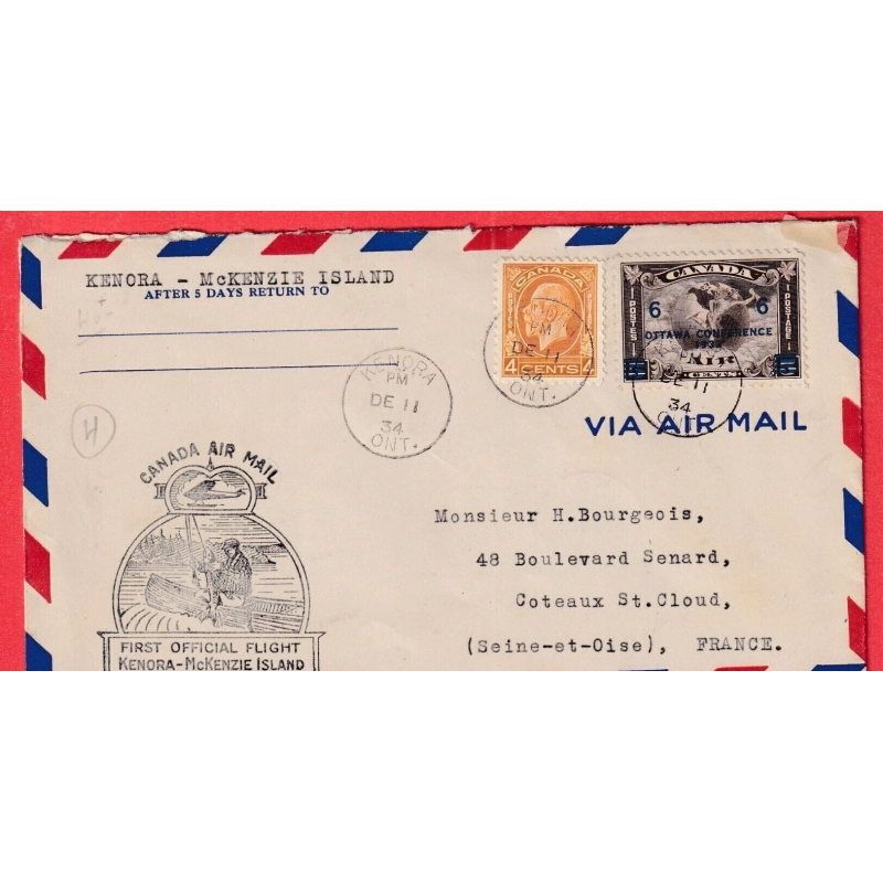 1ER VOL FIRST FLIGHT CANADA KENORA MC KENZIE ISLAND 1934 HYDRAVION AVION