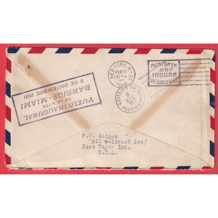 1ER VOL FIRST FLIGHT MIAMI MERIDA PUERTO BARRIOS GUATEMALA USA ETATS UNIS 1931