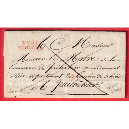 MARQUE P78P TOULON EN ROUGE VAR 1821 AU DOS 29 NISMES NIMES GARD POUR AIX EN PROVENCE BOUCHES DU RHONE