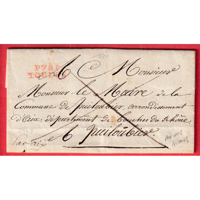 MARQUE P78P TOULON EN ROUGE VAR 1821 AU DOS 29 NISMES NIMES GARD POUR AIX EN PROVENCE BOUCHES DU RHONE