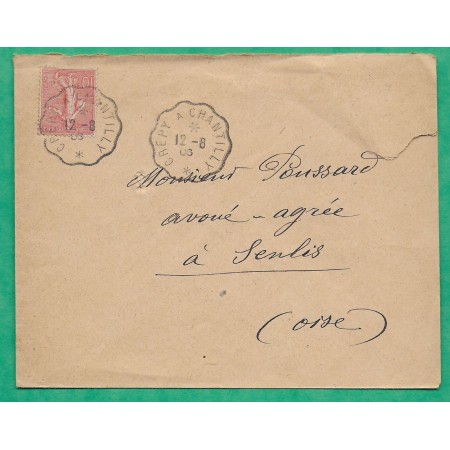 N°129 SEMEUSE CONVOYEUR LIGNE CREPY A CHANTILLY POUR SENLIS OISE 1906 LETTRE COVER FRANCE