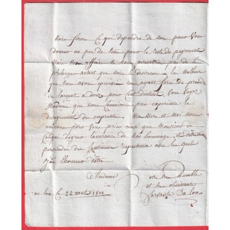 MARQUE 34 MONTAUBAN DE BRETAGNE ILLE ET VILAINE 1801 POUR VALOGNE MANCHE INDICE 13