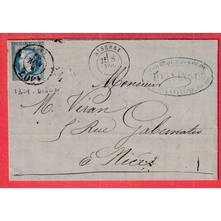N°29 BUREAU DE PASSE 1307 DIJON COTE D'OR CAD TYPE 17 AISEREY POUR NICE ALPES MARITIMES