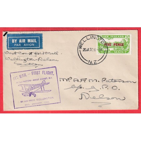 1ER VOL FIRST FLIGHT WELLINGTON WEST COAST 1932 NOUVELLE ZELANDE NEW ZEALAND