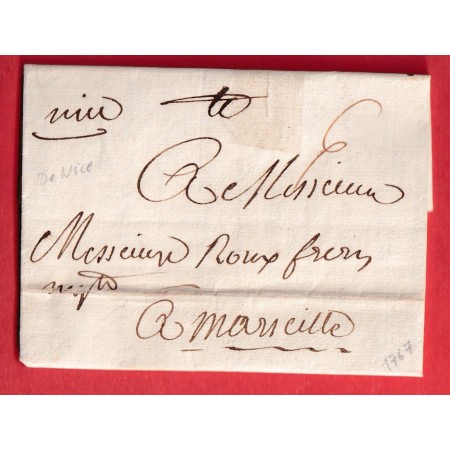 MARQUE MANUSCRIT NICE ALPES MARITIMES 1767 POUR MARSEILLE