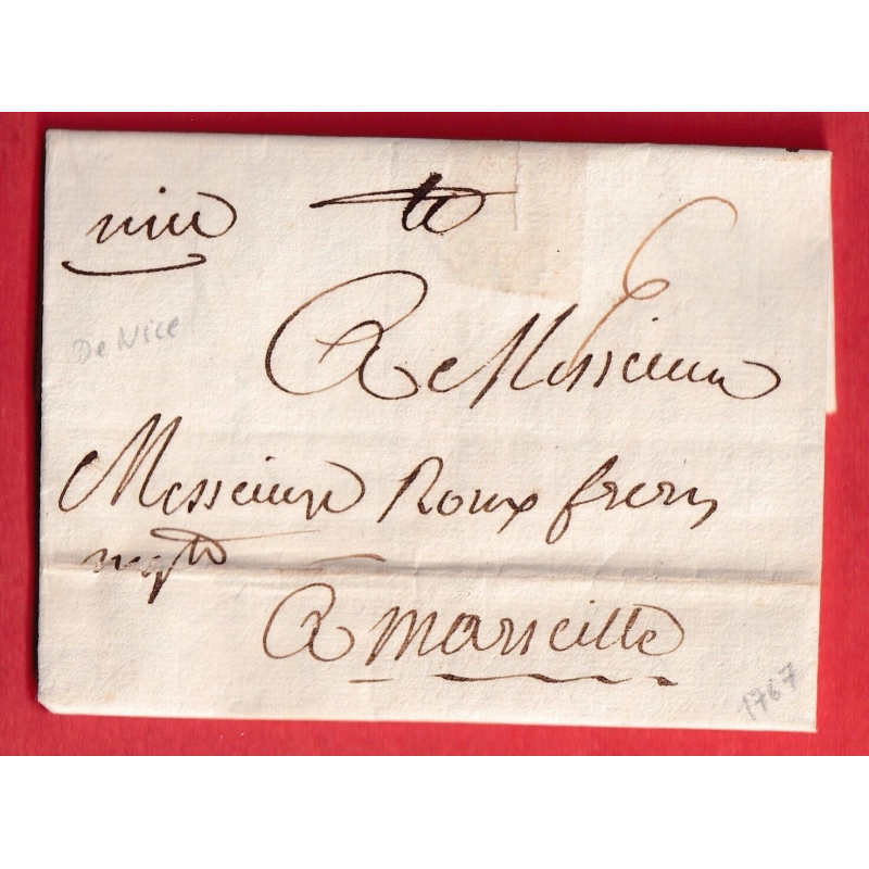 MARQUE MANUSCRIT NICE ALPES MARITIMES 1767 POUR MARSEILLE