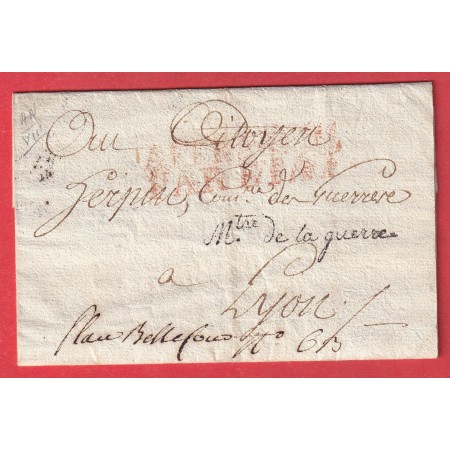 FRANCHISE MINISTRE DE LA GUERRE PARIS 1800 AN8 POUR LYON RHONE