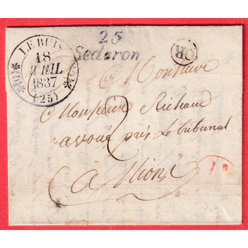 CURSIVE 25 SEDERON + CAD TYPE 11 LE BUIS DROME OR DE MONTBRUN + DECIME RURAL POUR NIONS