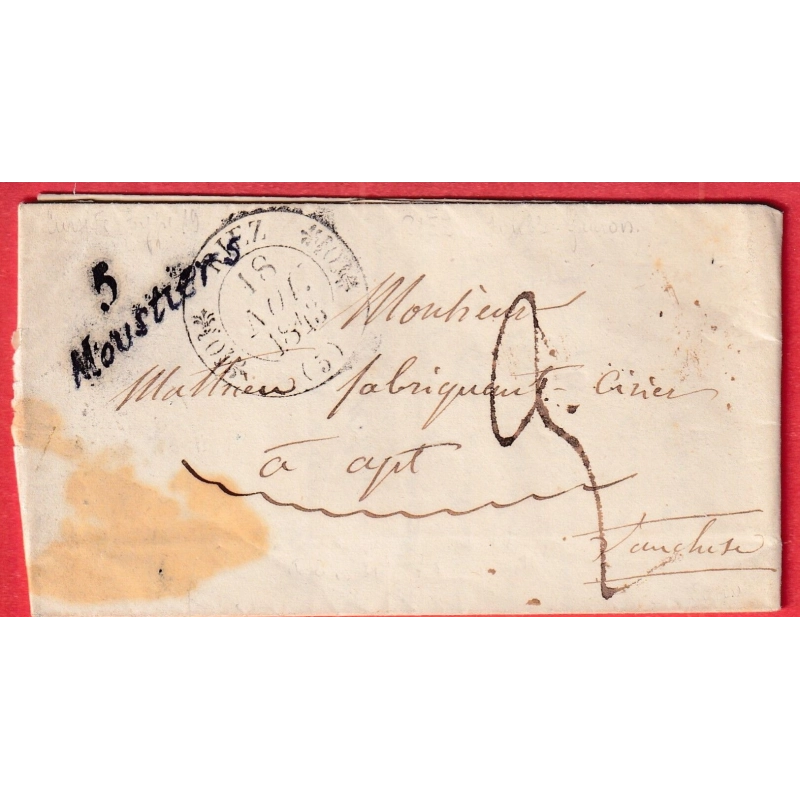 CURSIVE 5 MOUSTIER + CAD TYPE 11 RIEZ BASSES ALPES POUR APT VAUCLUSE INDICE 12