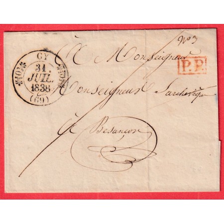CAD TYPE 11 GY HAUTE SAONE 1838 + PP EN ROUGE POUR BESANCON DOUBS INDICE 13