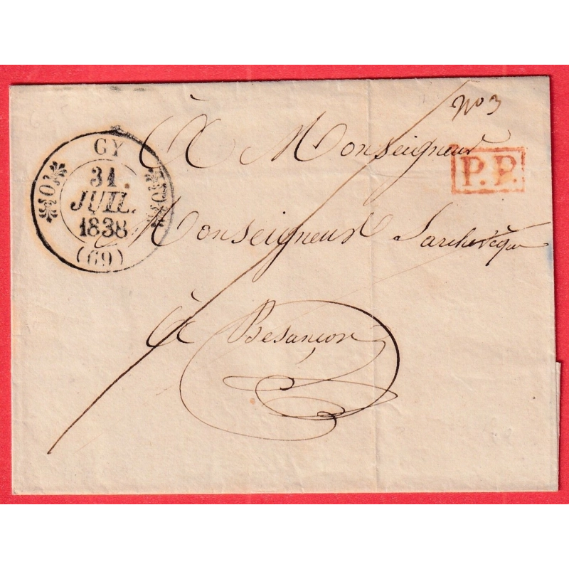 CAD TYPE 11 GY HAUTE SAONE 1838 + PP EN ROUGE POUR BESANCON DOUBS INDICE 13