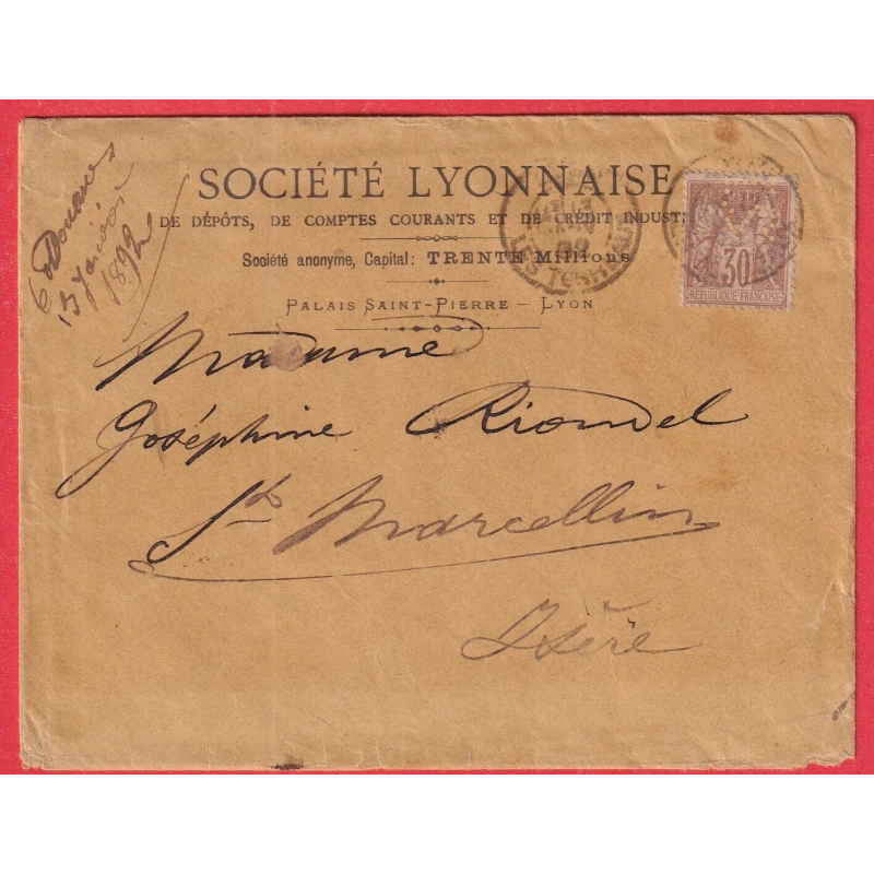 N°80 PERFORE SOCIETE LYONNAISE LYON LES TERREAUX POUR ST MARCELLIN ISERE