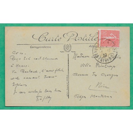 N°199 SEMEUSE BELLE VARIETE PIQUAGE A CHEVAL CARTE POSTALE NEVERS NIEVRE POUR NICE ALPES MARITIMES 1927 COVER FRANCE