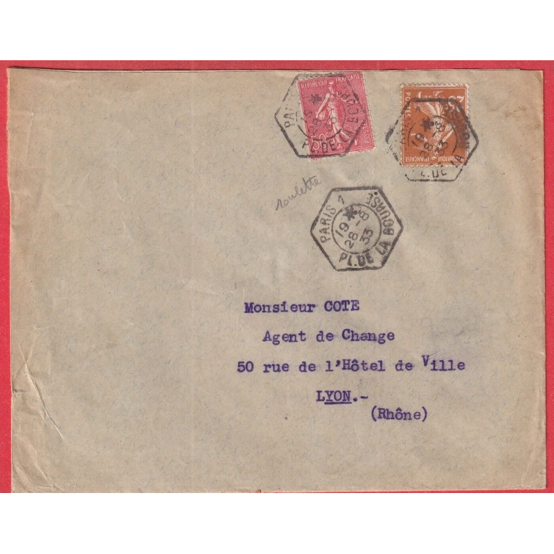 N°199 ROULETTE + N°235 LEVEE EXCEPTIONNELLE PARIS 1 PL DE LA BOURSE POUR LYON