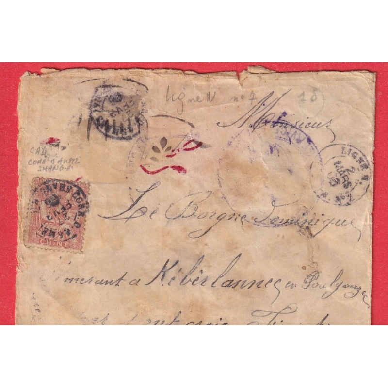 10C MOUCHON CHINE CAD CORR ARMEE SHANGHAI CHINE CHINA 1906 CACHET MARITIME LIGNE N N°7 PONT CROIX FINISTERE