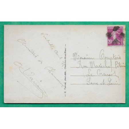 N°190 SEMEUSE OBLITERATION LOSANGE EN ARRIVE AU CREUSOT SAONE ET LOIRE CARTE POSTALE CHAMONIX MONT BLANC HAUTE SAVOIE