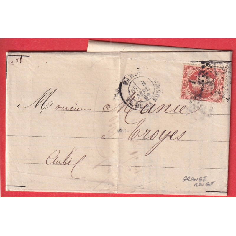 N°31 ORANGE VIF PARIS ETOILE 1 PL DE LA BOURSE POUR TROYES AUBE