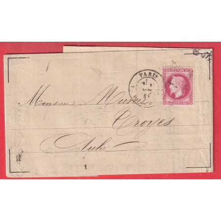 N°32 ROSE CARMINE PARIS ETOILE 1 PL DE LA BOURSE POUR TROYES AUBE 1868