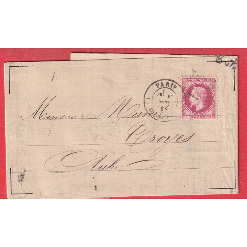 N°32 ROSE CARMINE PARIS ETOILE 1 PL DE LA BOURSE POUR TROYES AUBE 1868