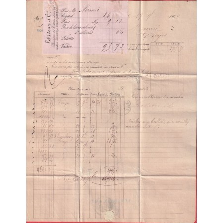 N°32 ROSE CARMINE PARIS ETOILE 1 PL DE LA BOURSE POUR TROYES AUBE 1868