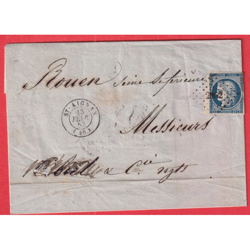 N°4 BDF PC 2962 ST AIGNAN LOIRE ET CHER POUR ROUEN