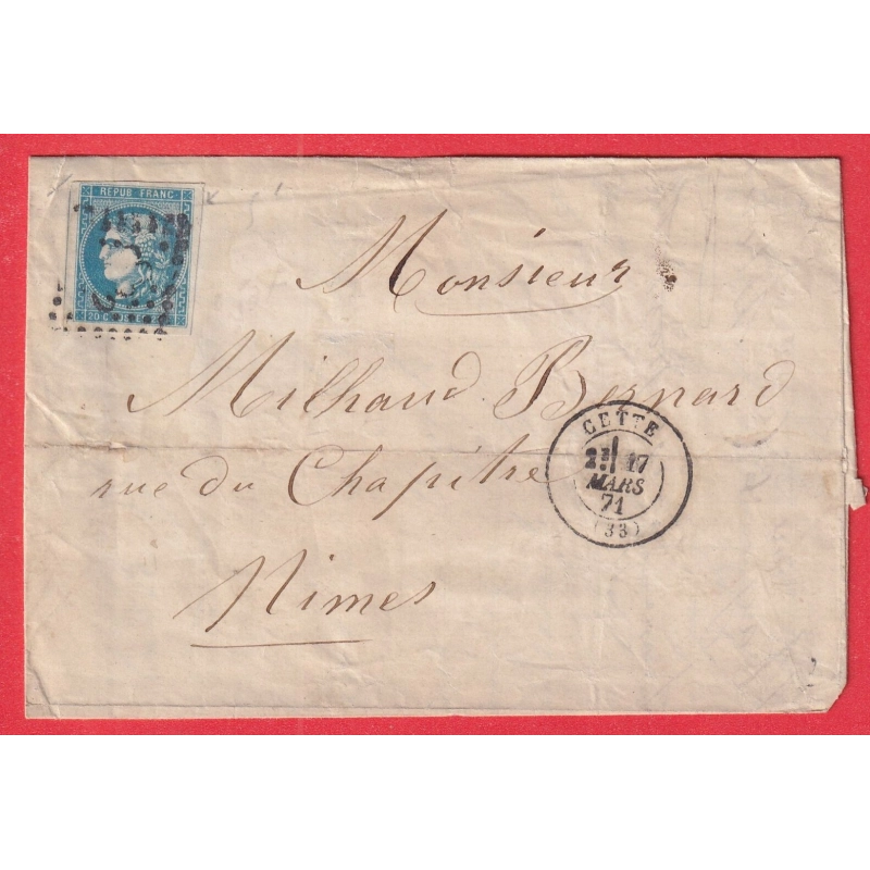 N°46B GC 822 CETTE HERAULT POUR NIMES GARS 17 MARS 1871