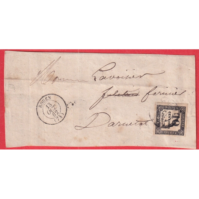 TIMBRE TAXE N°2 CAD ROUEN SEINE INFERIEURE DEVANT DE LETTRE 1862