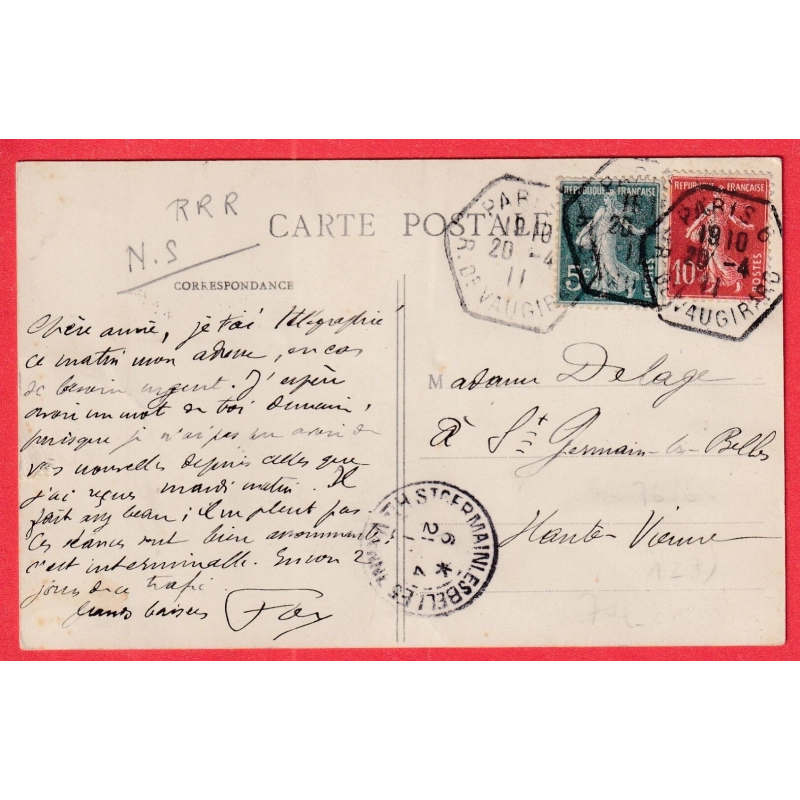 N°137 138 LEVEE EXCEPTIONNELLE PARIS R DE VAUGIRARD 1911 RARE STGERMAIN LES BELLES VIENNE