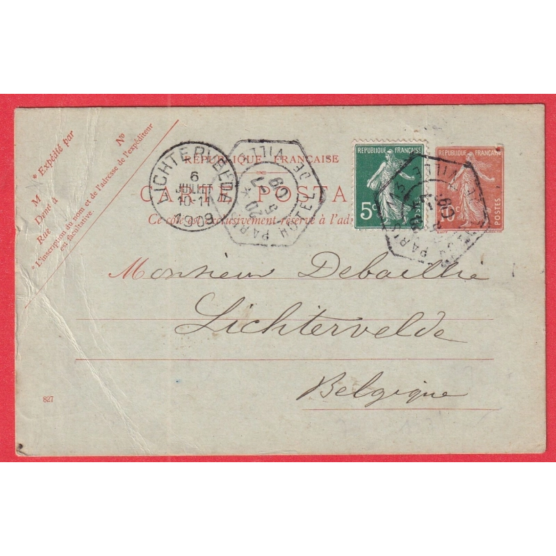 ENTIER SEMEUSE N°137 LEVEE EXCEPTIONNELLE PARIS HOTEL DE VILLE LICHTERVELD BELGIQUE