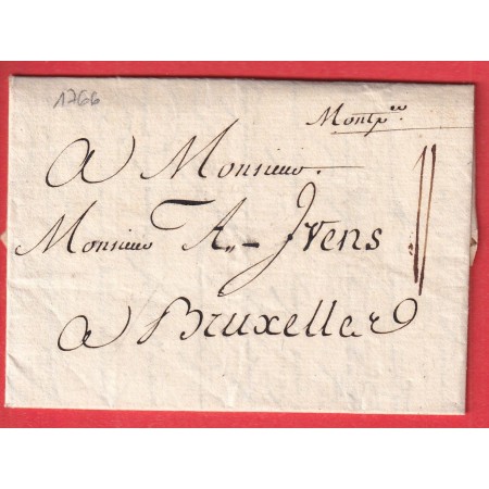 MARQUE MANUSCRITE DE MONTPELLIER HERAULT 1766 POUR BRUXELLES BELGIQUE