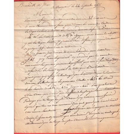 MARQUE MANUSCRITE DE MONTPELLIER HERAULT 1766 POUR BRUXELLES BELGIQUE