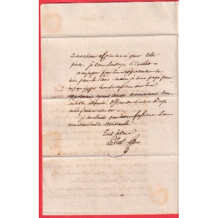 MARQUE 60 BELLEVILLE SEINE 36X11 1828 TAXE MANUSCRIT ROUGE 2 POUR PARIS INDICE 10