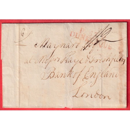MARQUE P57P DUNKERQUE NORD EN ROUGE POUR LONDRES LONDON ANGLETERRE 1821 INDICE 12 AMELIORATION DE DATE
