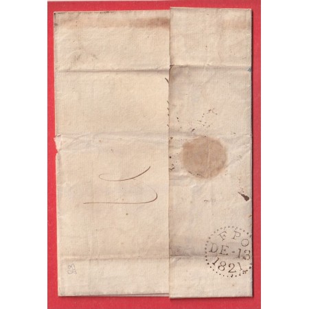 MARQUE P57P DUNKERQUE NORD EN ROUGE POUR LONDRES LONDON ANGLETERRE 1821 INDICE 12 AMELIORATION DE DATE