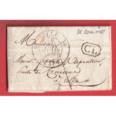 CAD TYPE 12 LILLE NORD 1830 CL EN NOIR TAXE LOCALE 1 TEXTE DE COMINES