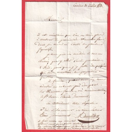 CAD TYPE 12 LILLE NORD 1830 CL EN NOIR TAXE LOCALE 1 TEXTE DE COMINES