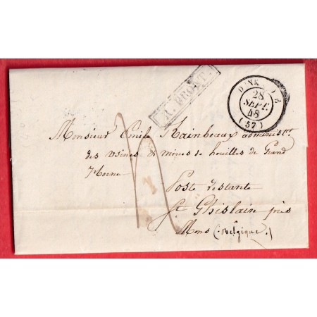 CAD TYPE 15 DUNKERQUE NORD GRIFFE R FRONT TARIF FRONTALIER DOUBLE PORT 4 1848 ST GHISLAIN BELGIQUE