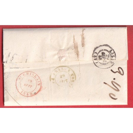 CAD TYPE 15 DUNKERQUE NORD GRIFFE R FRONT TARIF FRONTALIER DOUBLE PORT 4 1848 ST GHISLAIN BELGIQUE