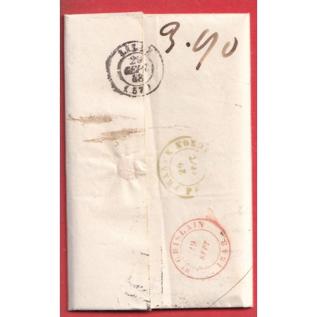 CAD TYPE 15 DUNKERQUE NORD GRIFFE R FRONT TARIF FRONTALIER DOUBLE PORT 4 1848 ST GHISLAIN BELGIQUE