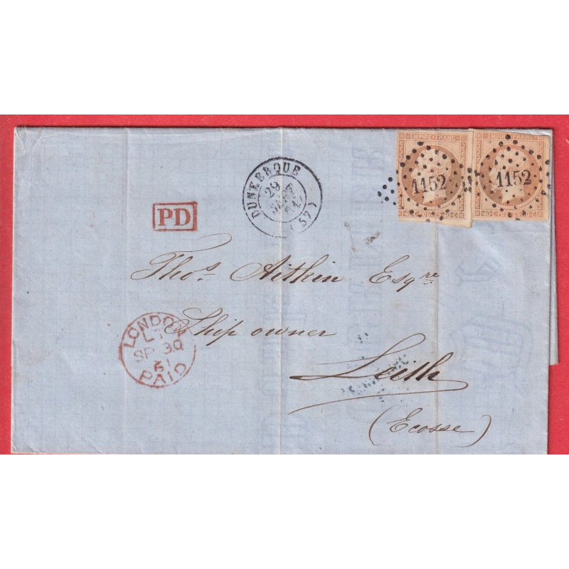 N°16 X2 PC 1152 DUNKERQUE NORD POUR LEITH ECOSSE SCOTLAND EDIMBOURG EDINBURCH