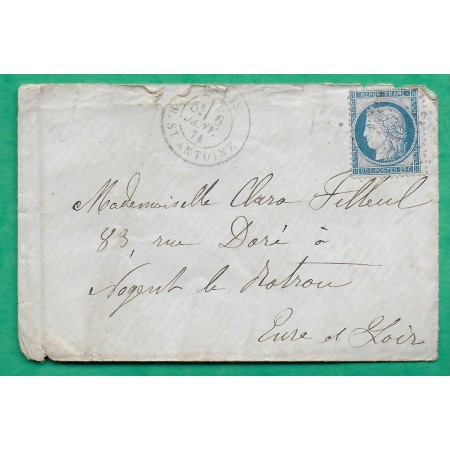 N°60B TYPE II ETOILE DE PARIS N°21 R. ST ANTOINE POUR NOGENT LE ROTOU EURE ET LOIR 1874 LETTRE COVER FRANCE