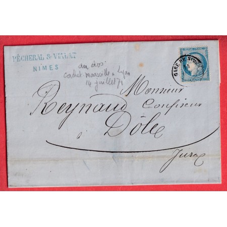 N°37 CAD TYPE 15 GARE DE NIMES GARD POUR DOLE JURA