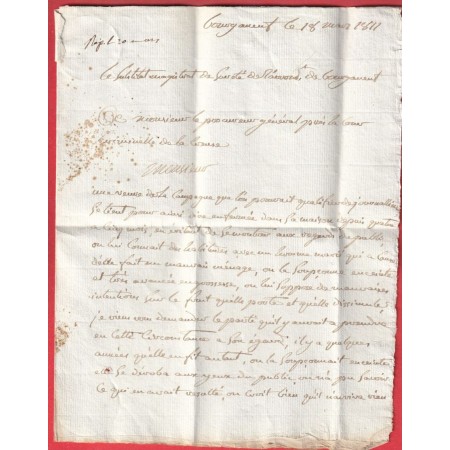 MARQUE 22 BOURGANEUF CREUSE 1811 FRANCHISE LE SUBSTITUT DU TRIBUNAL DE BOURGANEUF POUR GUERET