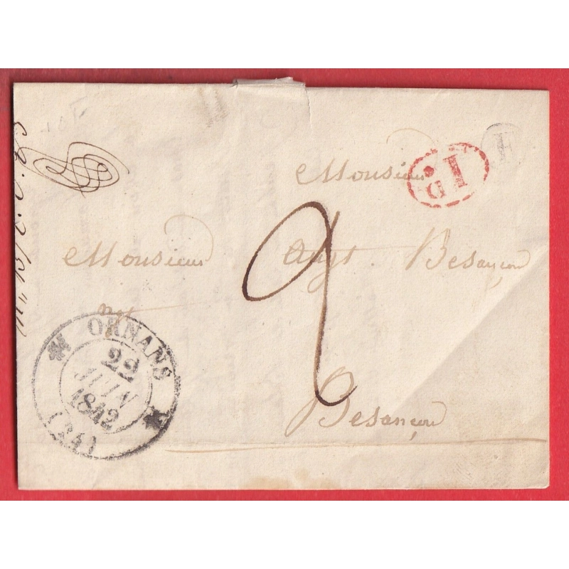 CAD TYPE 12 ORNANS DOUBS BOITE RURALE + DECIME RURAL DE VUILLAFANS POUR BESANCON 1842