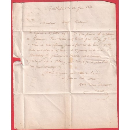 CAD TYPE 12 ORNANS DOUBS BOITE RURALE + DECIME RURAL DE VUILLAFANS POUR BESANCON 1842