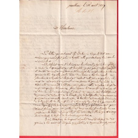 CAD TYPE 13 CLERMONT L'HERAULT BOITE RURALE + DECIME RURAL PAULHAN POUR MONTPELLIER HERAULT 1837