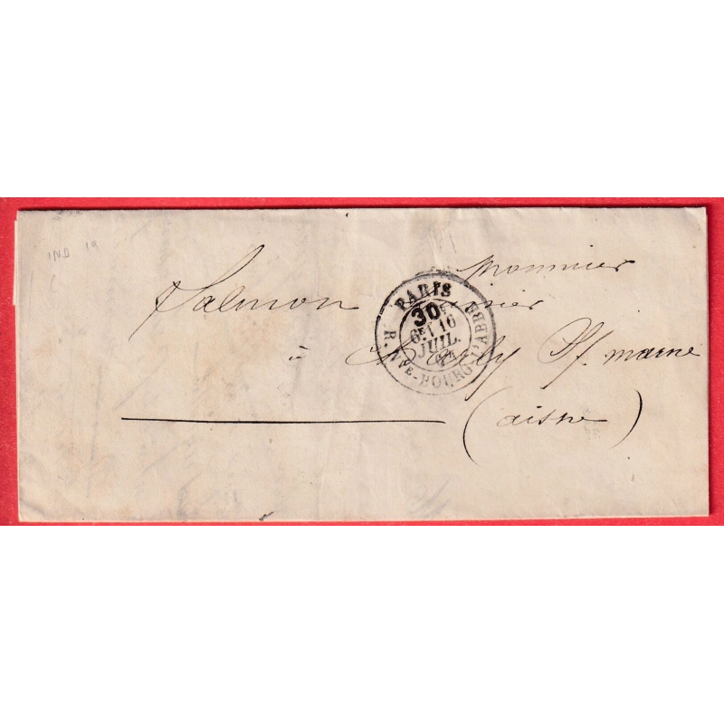 CAD TAXE POTHION 2541 PARIS R NVE BOURG L'ABBE 30C 1864 CHARLY AISNE INDICE 13