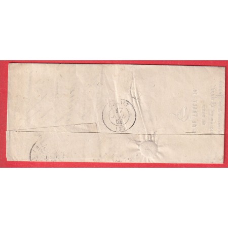 CAD TAXE POTHION 2541 PARIS R NVE BOURG L'ABBE 30C 1864 CHARLY AISNE INDICE 13