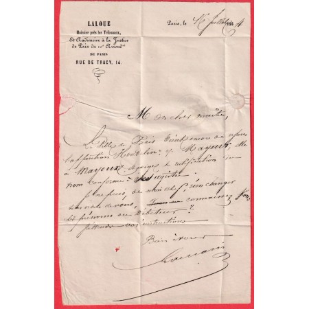 CAD TAXE POTHION 2541 PARIS R NVE BOURG L'ABBE 30C 1864 CHARLY AISNE INDICE 13