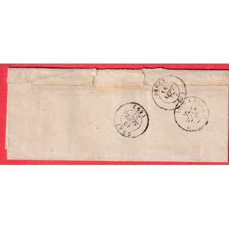 CAD TYPE 22 MONT ST VINCENT SAONE ET LOIRE 1857 POUR GRAY HAUTE SAONE TAXE TAMPON 30C